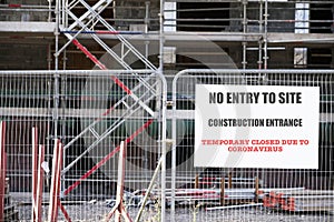 Closed construction site sign due to Coronavirus Covid-19