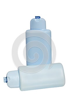 Closed Cosmetic Or Hygiene Blue Plastic Bottle Of