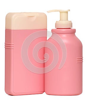 Closed Cosmetic Or Hygiene Plastic Bottle Of Gel, Liquid Soap, Lotion, Cream, Shampoo. Isolated On White Background.