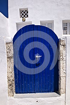 Closed Dark Blue Door in a Greek House