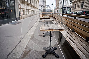 Closed dining area of a restaurant in lockdown