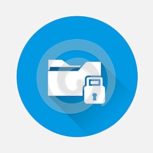 Closed directory vector icon. Folder and padlock icon on blue background. Flat image with long shadow. Layers grouped for easy