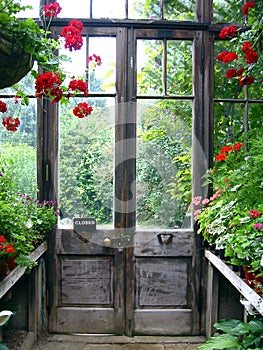 Closed door in a secret garden