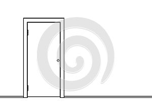 Closed door in the wall. Black and white simple vector background.