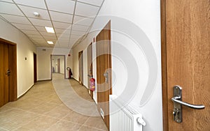 Closed doors and empty hallway