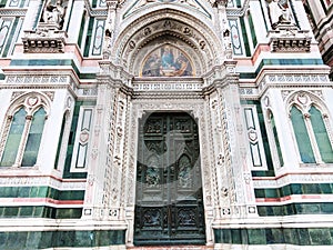 Closed doors of Florence Cathedral in morning