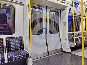 Closed doors of a London Underground tube train