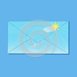 Closed envelope with sun, sky, cloud and bird