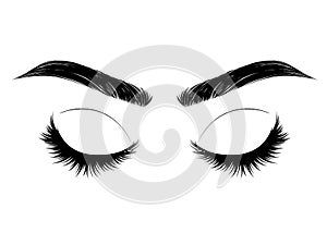 Closed eye with long eyelashes and brows