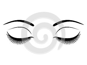 Closed eyes with black eyelashes on a white background.