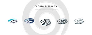 Closed eyes with lashes and brows icon in different style vector illustration. two colored and black closed eyes with lashes and