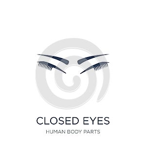 Closed eyes with lashes and brows icon. Trendy flat vector Close