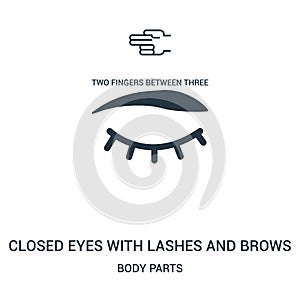 closed eyes with lashes and brows icon vector from body parts collection. Thin line closed eyes with lashes and brows outline icon