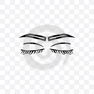 Closed eyes with lashes and brows vector linear icon isolated on transparent background, Closed eyes with lashes and brows transpa