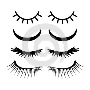 Closed eyes with lashes set design isolated on white background