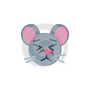 Closed eyes mouse face emoji flat icon
