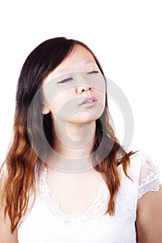 Closed Eyes Portrait Young Attractive Chinese Woman