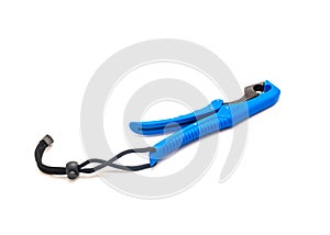 Closed fish lip gripper with adjustable wrist strap isolated on white background