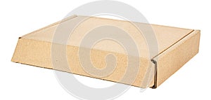 Closed flat brown carton box isolated on white background
