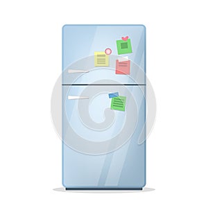 Closed fridge or refrigerator with magnet and sticker