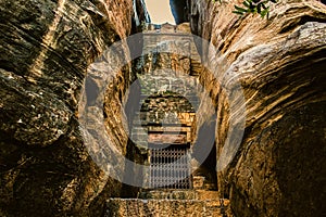 Closed gate of Badami cave 2 which is entrance to the tipu fort at the top of hill