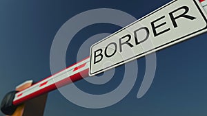 Closed gate with BORDER sign. Conceptual 3D rendering