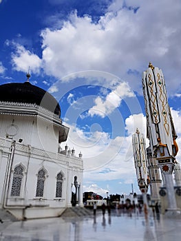 Closed Giant Umbrellas of Baiturrahman Grand Mosque