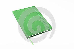 Closed green leather diary with trim and separator to make a mockup as a merchandising product