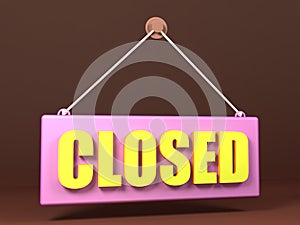 Closed hanging rectangle in soft lilac colour 3D icon. closed door sign for store or shop