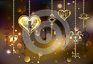 Closed heart with keys on brown background