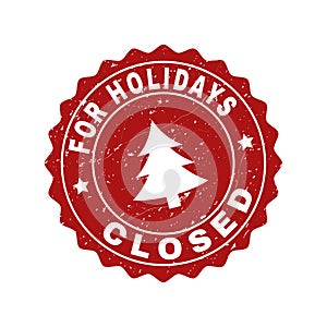 CLOSED FOR HOLIDAYS Grunge Stamp Seal with Fir-Tree