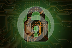 Closed lock on circuit background