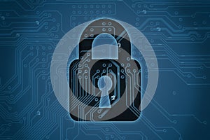 Closed lock on circuit background