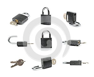 Closed Lock Isolated, Locked Black Padlock on White Background, Privacy, Security Concept