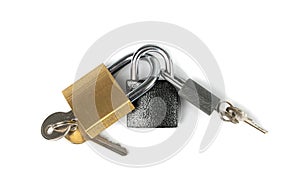 Closed Lock Isolated, Locked Gold Padlock on White Background, Privacy, Security Concept