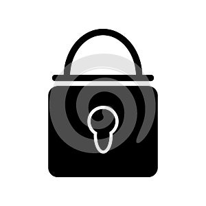 Closed lock vector icon. Black and white lock illustration. Solid linear icon.
