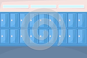 Closed lockers in dressing room flat color vector illustration