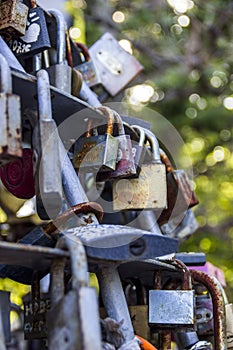 Closed love locks on the bridge