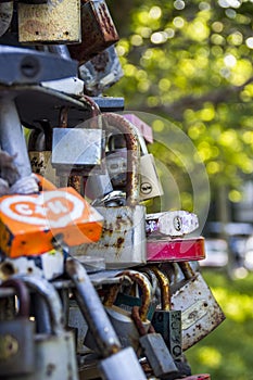 Closed love locks on the bridge