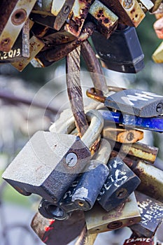 Closed love locks on the bridge