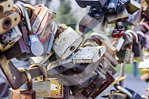 Closed love locks on the bridge