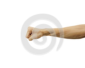 Closed of man hand or fist and punch isolated on white background