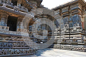 Closed mandapa and decorative friezes with deities, dancers and other figures, Chennakeshava temple. Belur, Karnataka. photo