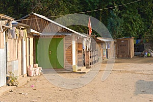 Closed market stalls in Tabakoshi Rangbang, Mirik, West Bengal India. 28 January 2022