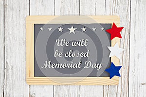 Closed Memorial  Day chalkboard sign photo