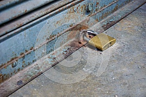 closed metal door with key lock
