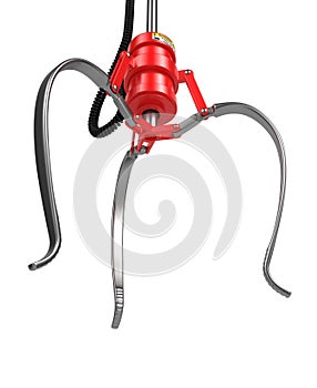 Closed Metal Robotic Claw in Red Color.