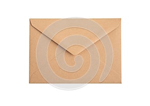 Closed new kraft paper envelope isolated on white background