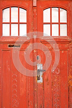 Closed old red door