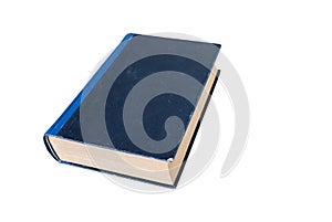 old vintage thick book with a blue cover on a white background